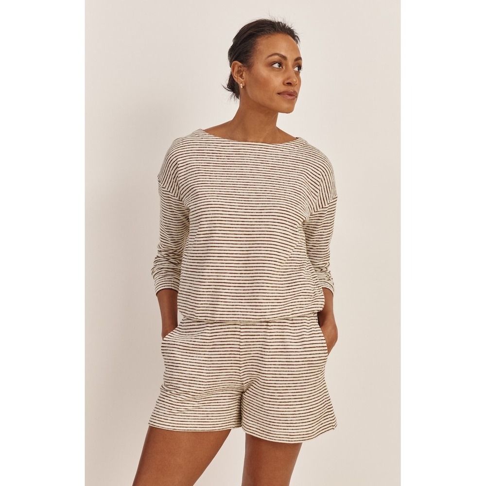 J. Jill Fitted Striped Shorts Womens 2X Cream Cinnamon New W Tags Textured Knit